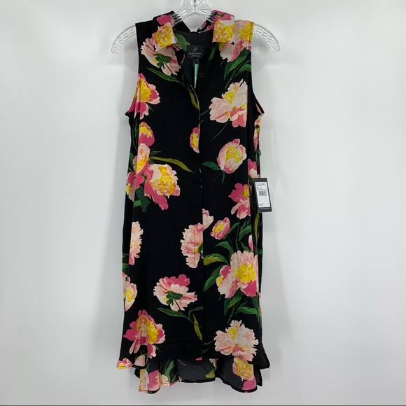 Adrianna Papell Dresses & Skirts - Adrianna Papell Dress NWT Floral Print Sleeveless Black Pink Shirtdress Size 2